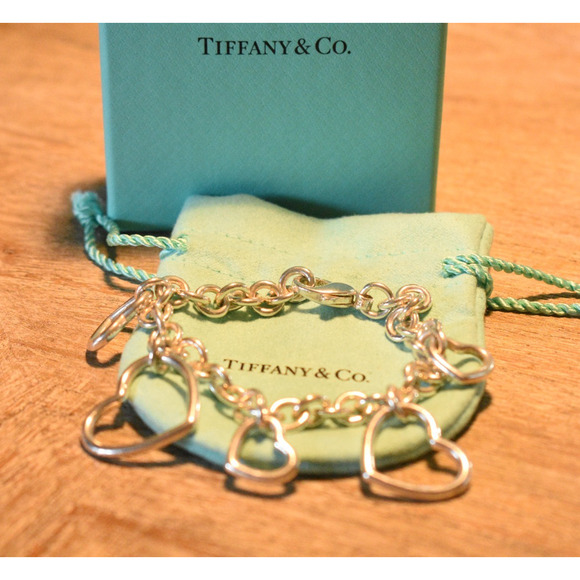 Vintage Tiffany & Co 925 Sterling Silver Open Heart Charm Bracelet Y2K - Picture 3 of 10